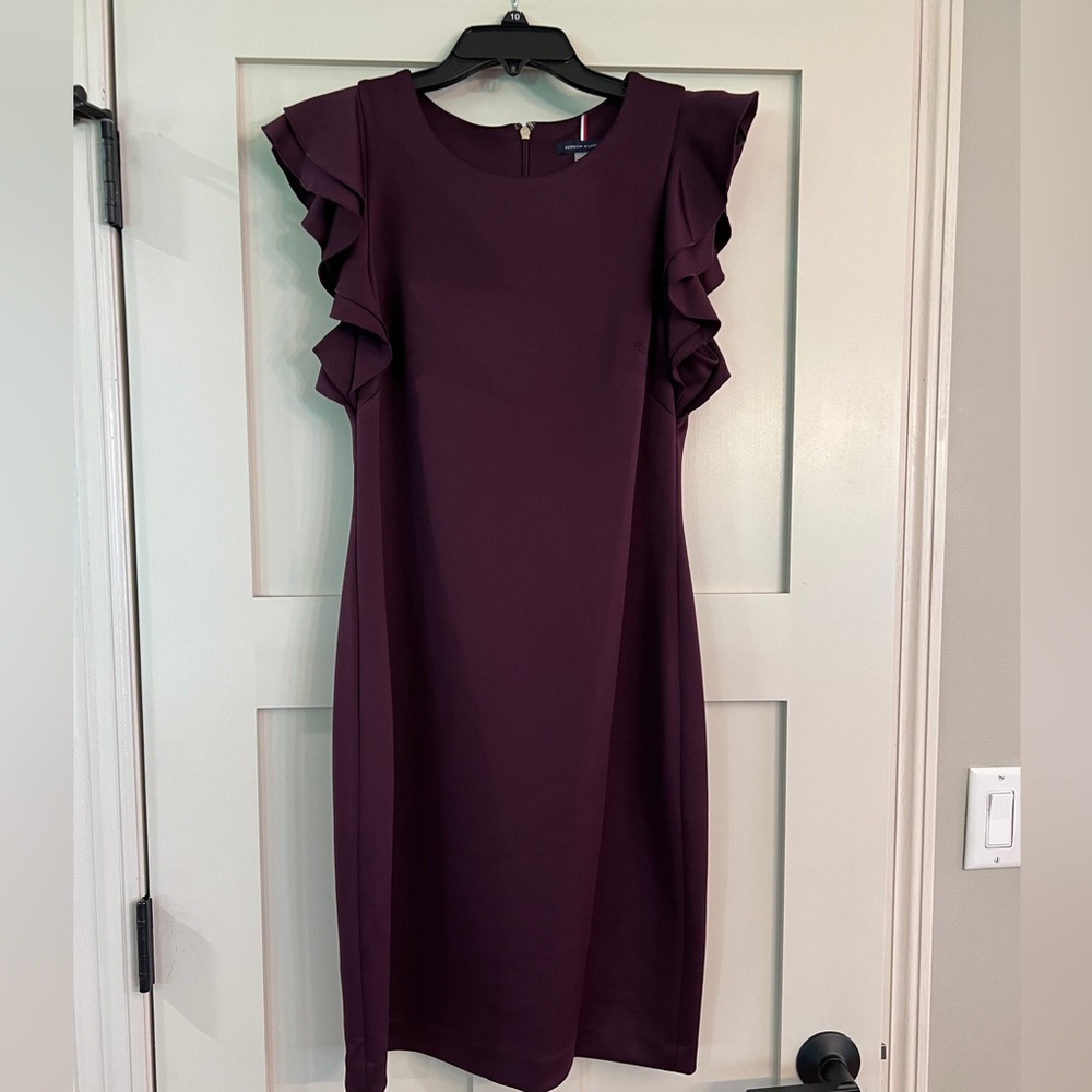 Tommy Hilfiger Dark Purple Flutter Sleeve Sheath Dress